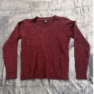 Reference Point Sweater Womens Medium Red Cotton Tight Knit Ribbed V Neck Winter